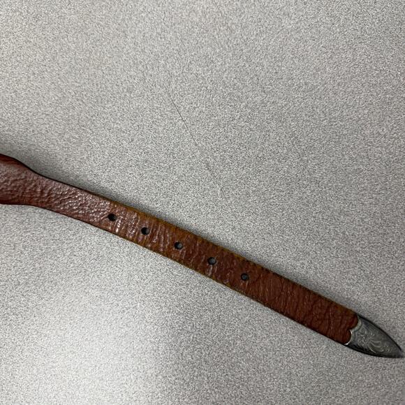 Tulliani Leather Belt Large Glazed Anline Steerhide Silver Buckle Embossed USA - Picture 4 of 10